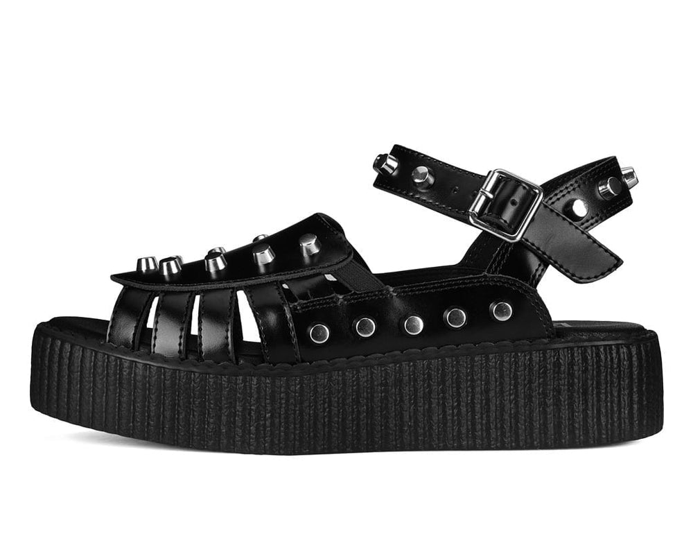 T.U.K. Shoes Black Leather Flat Studded Viva Mondo Sandal