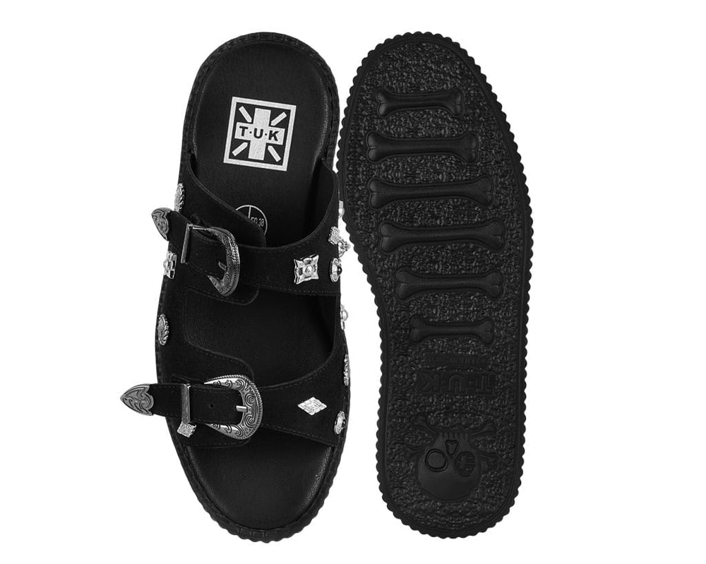 T.U.K. Shoes Black Suede Western 2 Strap Viva Mondo Sandal