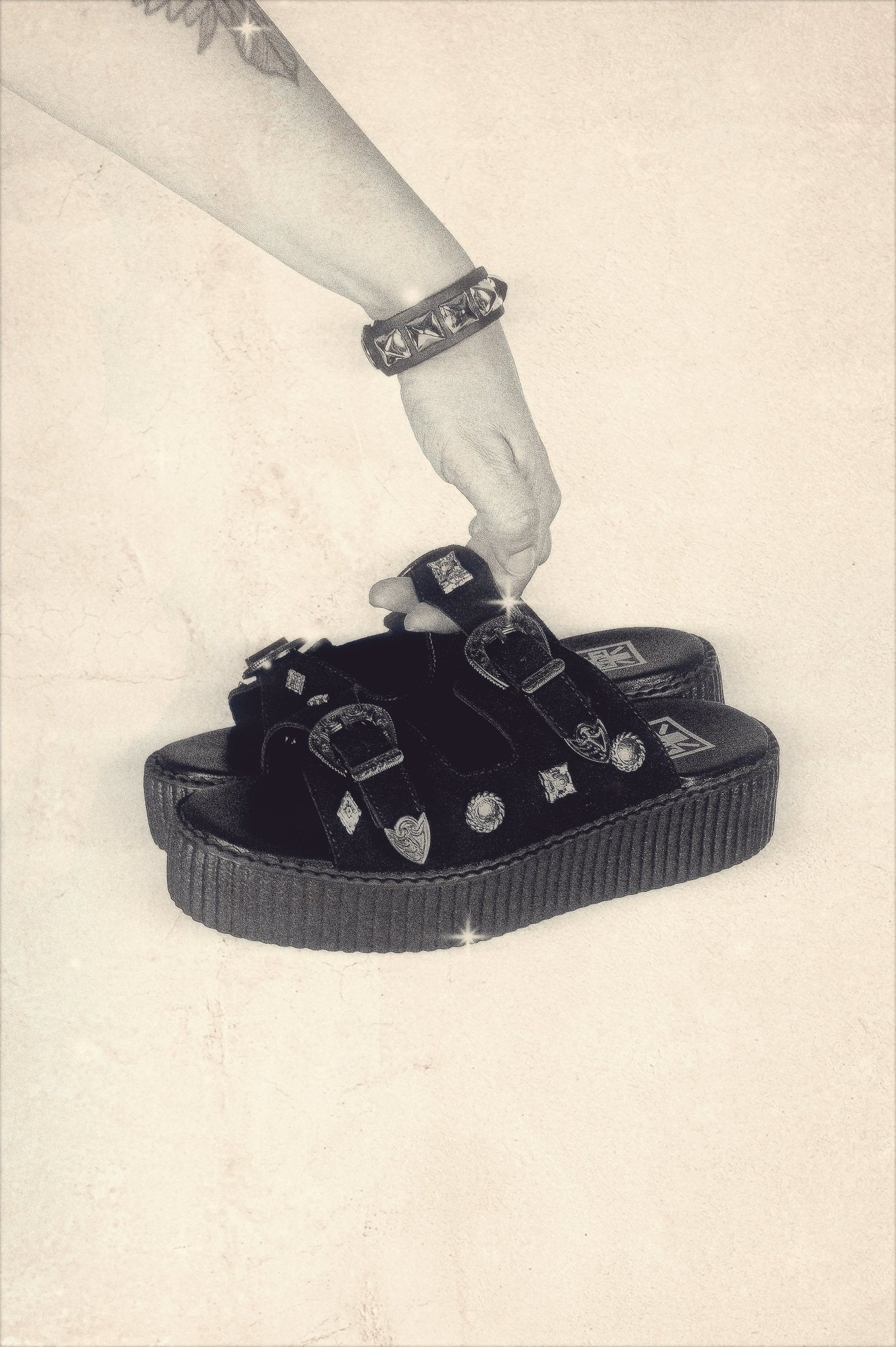 T.U.K. Shoes Black Suede Western 2 Strap Viva Mondo Sandal
