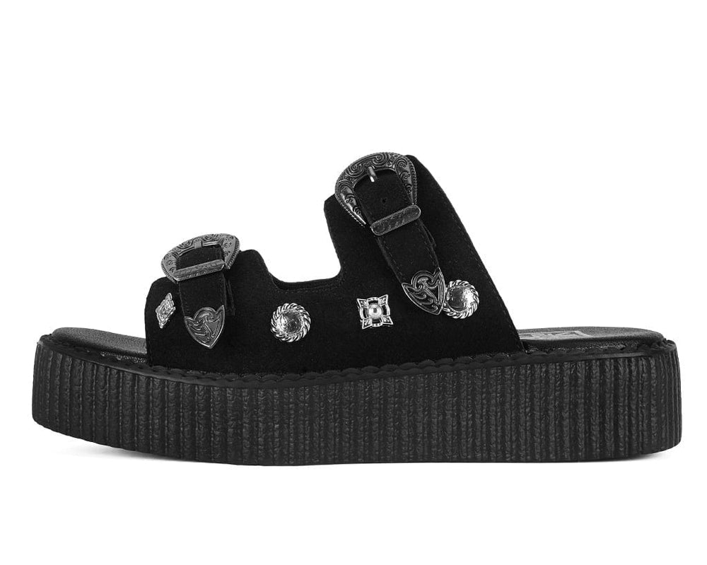 T.U.K. Shoes Black Suede Western 2 Strap Viva Mondo Sandal