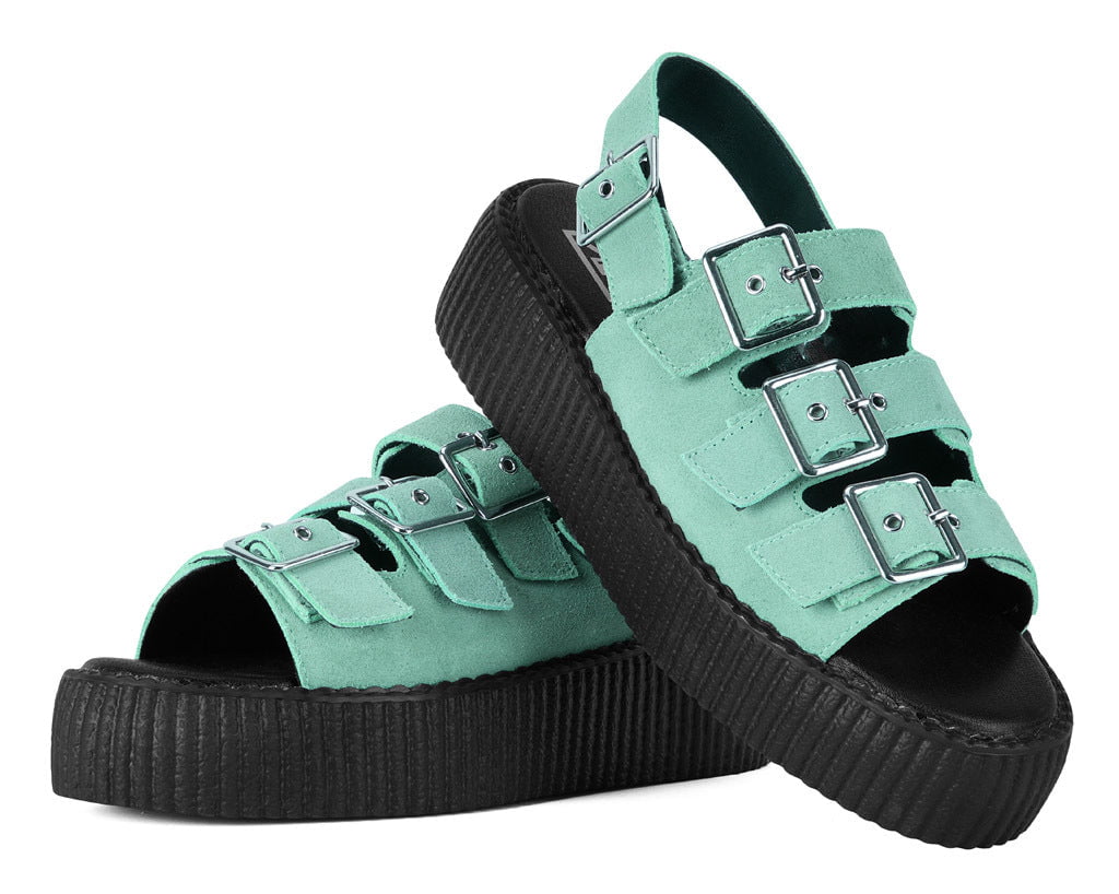T.U.K. Shoes Pale Blue Suede 3 - Buckle Mondo Sandal