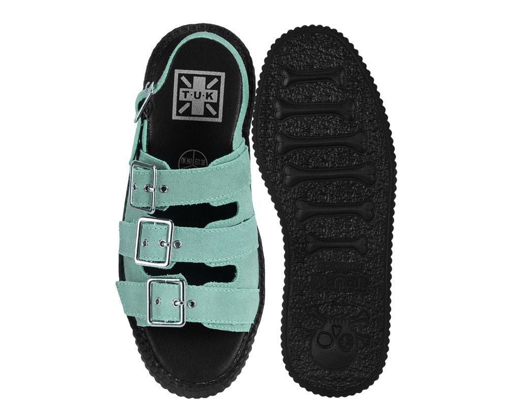 T.U.K. Shoes Pale Blue Suede 3 - Buckle Mondo Sandal