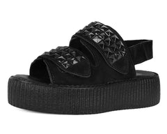 T.U.K. Shoes V3254L Black Suede Velcro Studded Sandal