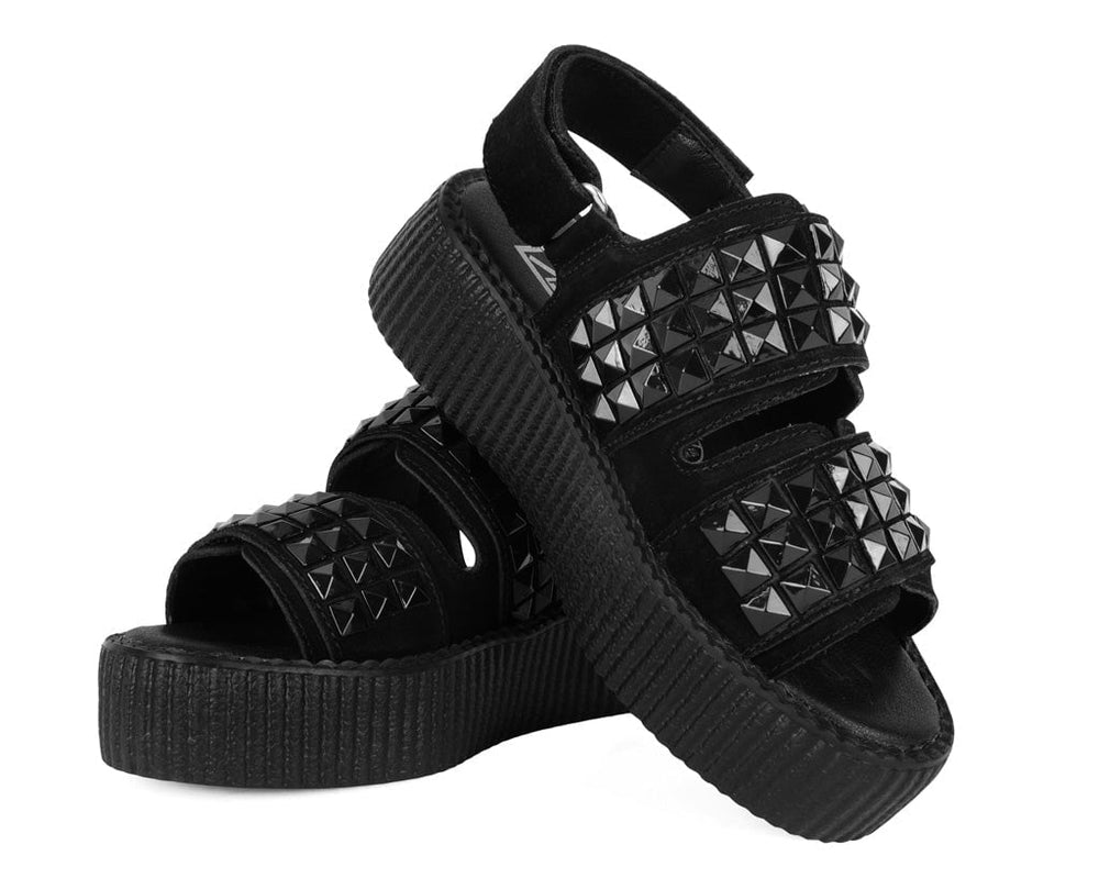 T.U.K. Shoes V3254L Black Suede Velcro Studded Sandal