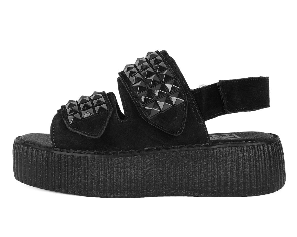 T.U.K. Shoes V3254L Black Suede Velcro Studded Sandal