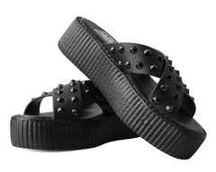 T.U.K. Shoes V3179L Black TUKskin™ Cross Strap Studded Sandal