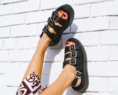 T.U.K. Shoes V9880L Black 3-Buckle Mondo Sandal