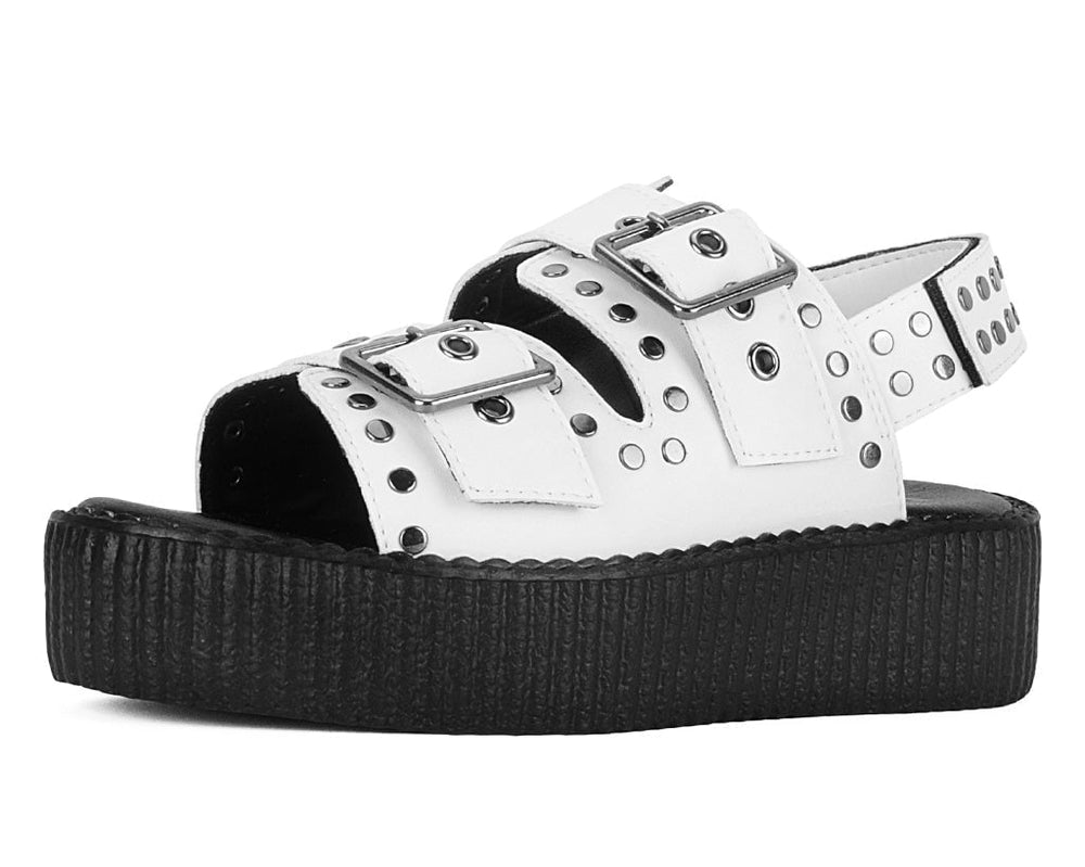 T.U.K. Shoes V3345L White TUKskin Flat Stud Viva Mondo Sandal