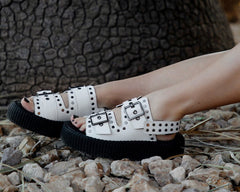 T.U.K. Shoes V3345L White TUKskin Flat Stud Viva Mondo Sandal