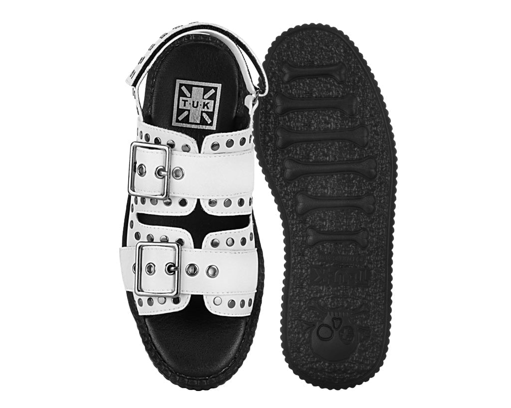T.U.K. Shoes V3345L White TUKskin Flat Stud Viva Mondo Sandal