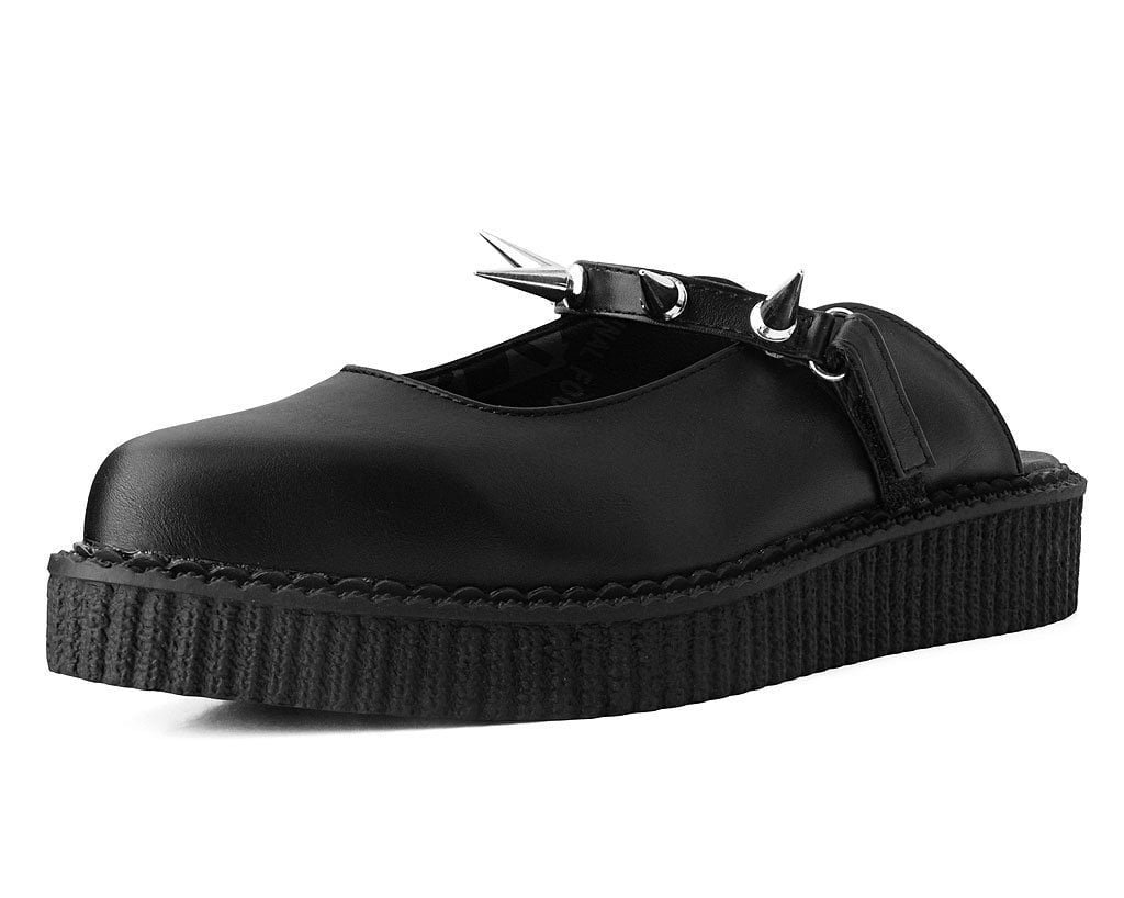 T.U.K. Shoes A9769L Black TUKskin™ Spike Strap Pointed Mule