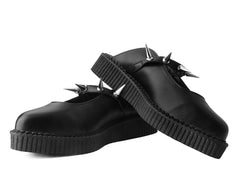 T.U.K. Shoes A9769L Black TUKskin™ Spike Strap Pointed Mule