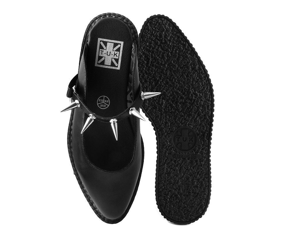 T.U.K. Shoes A9769L Black TUKskin™ Spike Strap Pointed Mule
