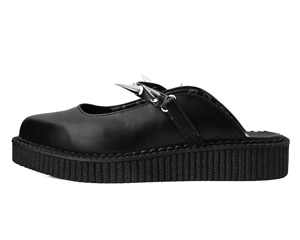 T.U.K. Shoes A9769L Black TUKskin™ Spike Strap Pointed Mule
