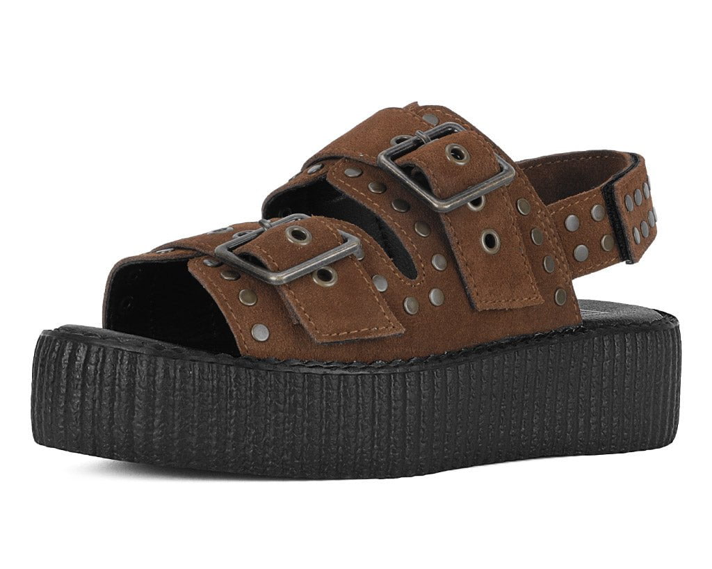 T.U.K. Shoes V3344L Brown Suede Flat Stud Viva Mondo Sandal