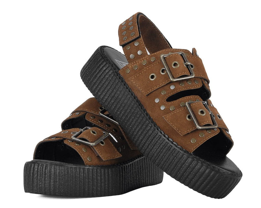 T.U.K. Shoes V3344L Brown Suede Flat Stud Viva Mondo Sandal