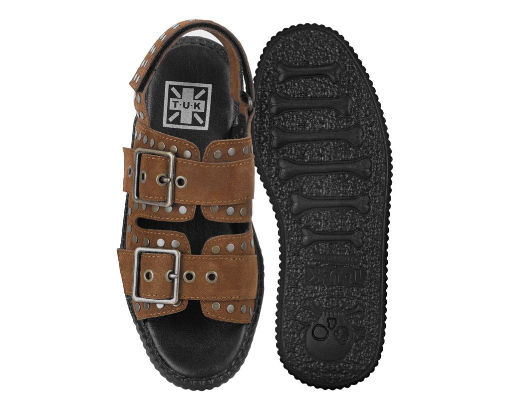 T.U.K. Shoes V3344L Brown Suede Flat Stud Viva Mondo Sandal