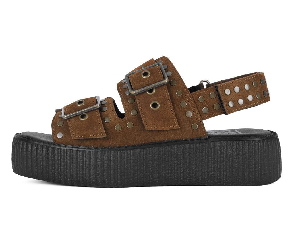 T.U.K. Shoes V3344L Brown Suede Flat Stud Viva Mondo Sandal