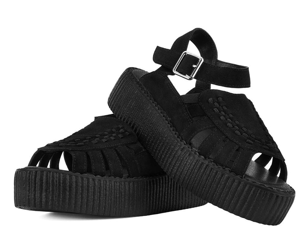 T.U.K. Shoes V3462L Black Suede Interlace Viva Mondo Sandal