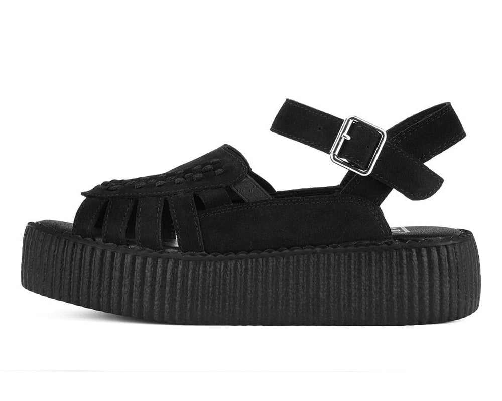 T.U.K. Shoes V3462L Black Suede Interlace Viva Mondo Sandal
