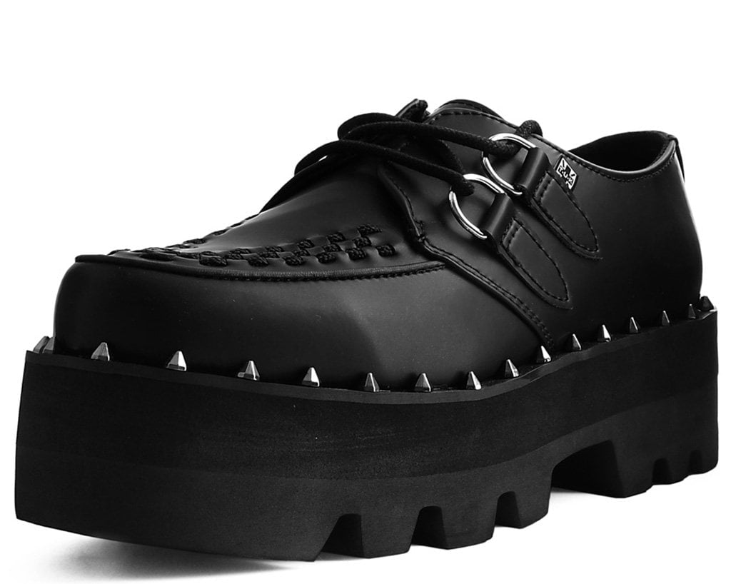 T.U.K. Shoes A9469 Black Faux Leather Dino Lug Sole Creeper