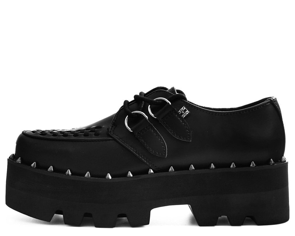 T.U.K. Shoes A9469 Black Faux Leather Dino Lug Sole Creeper