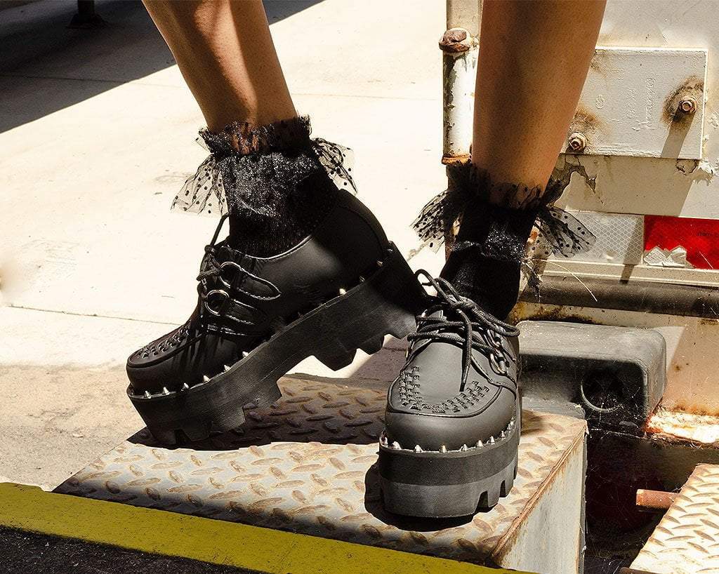 T.U.K. Shoes A9469 Black Faux Leather Dino Lug Sole Creeper