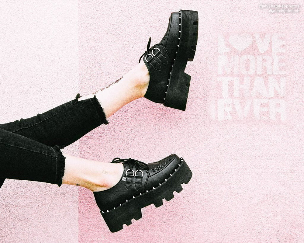T.U.K. Shoes A9469 Black Faux Leather Dino Lug Sole Creeper