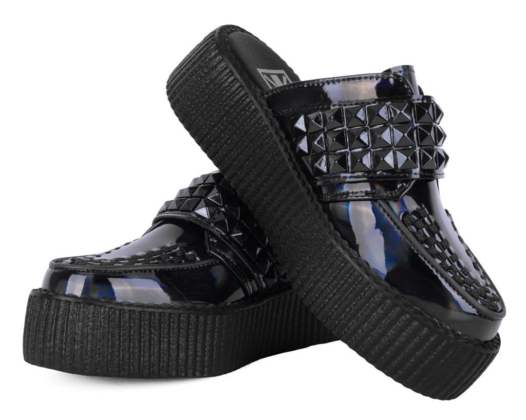 T.U.K. Shoes V3261L Black Rainbow Haze Studded Creeper Mule