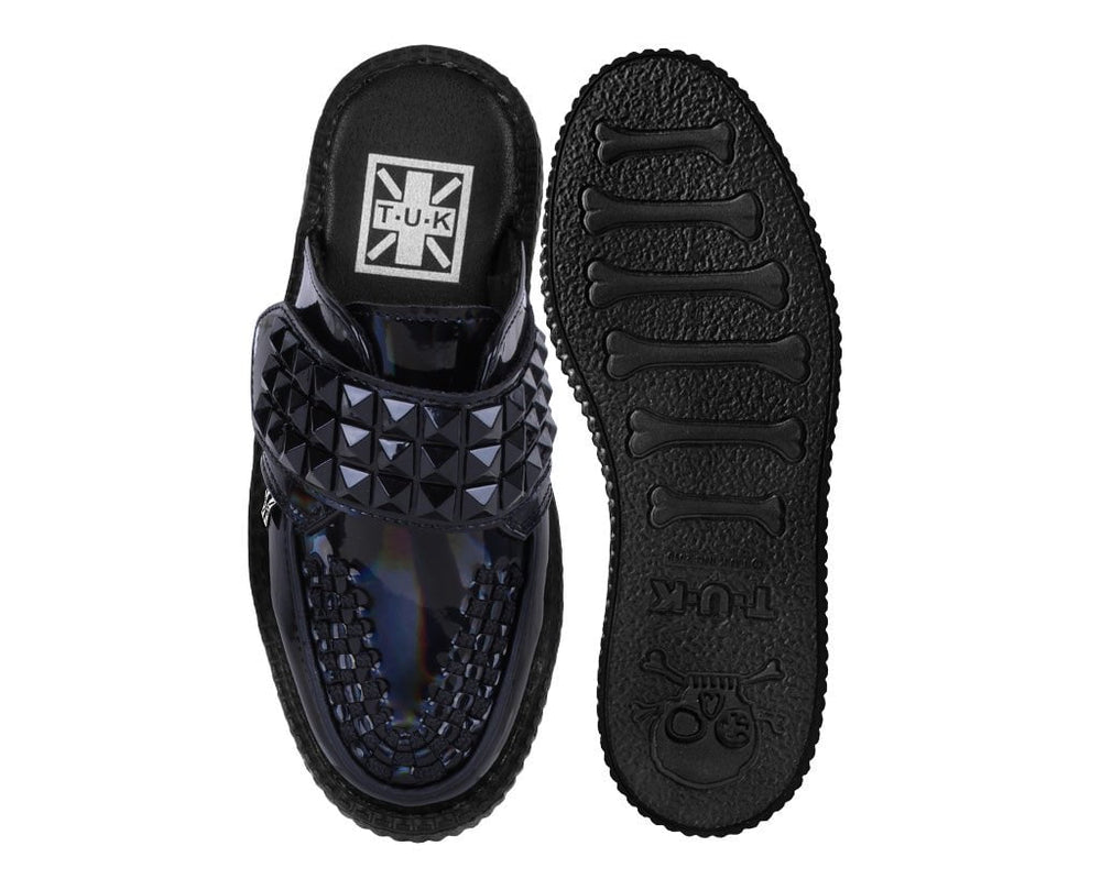T.U.K. Shoes V3261L Black Rainbow Haze Studded Creeper Mule