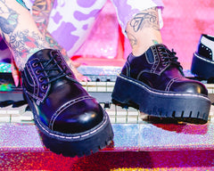 T.U.K. Shoes A3030L Black Burnished Contrast Stitch Double Decker Brogue