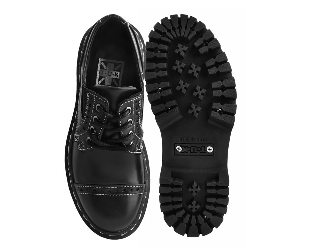 T.U.K. Shoes A3030L Black Burnished Contrast Stitch Double Decker Brogue