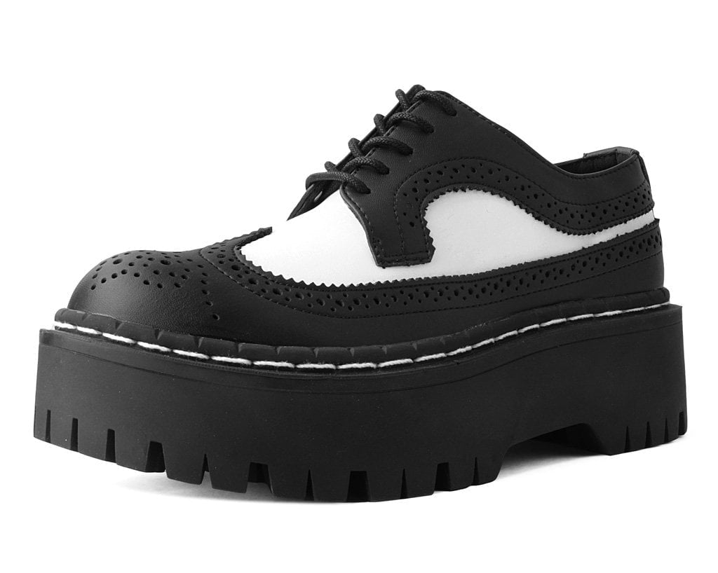 T.U.K. Shoes A9885 Black & White Double Decker Brogue