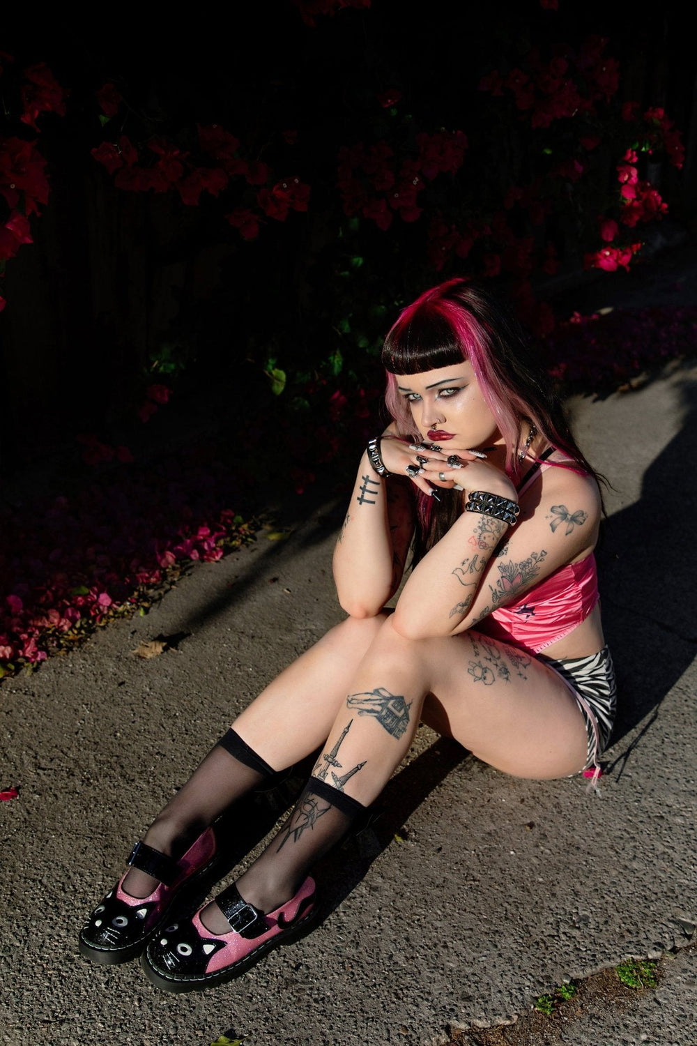 T.U.K. Shoes Black & Pink Vinyl Glitter Kitty Mary Jane