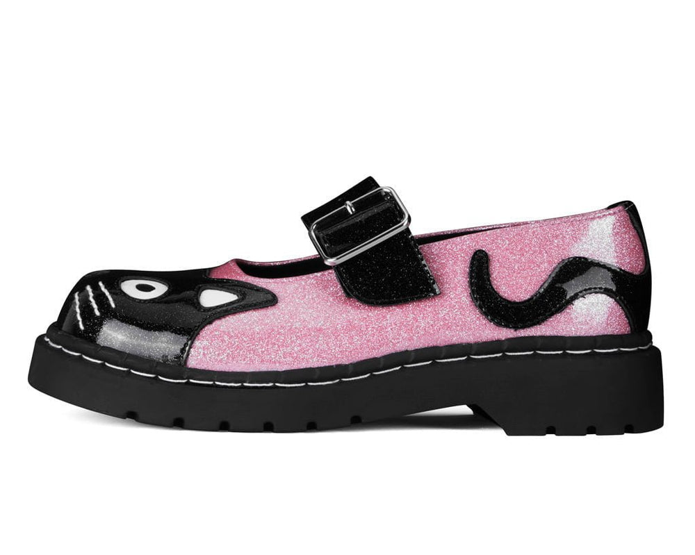 T.U.K. Shoes Black & Pink Vinyl Glitter Kitty Mary Jane