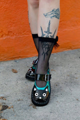 T.U.K. Shoes Black & Teal Vinyl Glitter Kitty Mary Jane