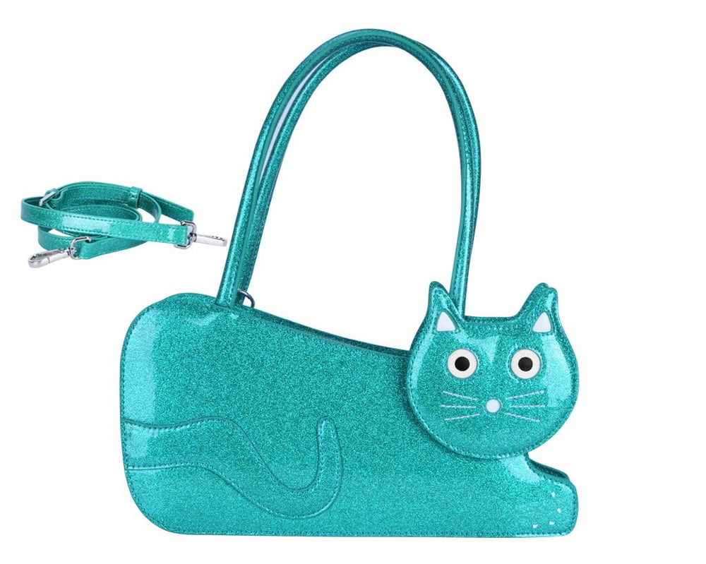 T.U.K. Shoes Teal Glitter Kitty Handbag