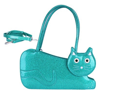T.U.K. Shoes Teal Glitter Kitty Handbag