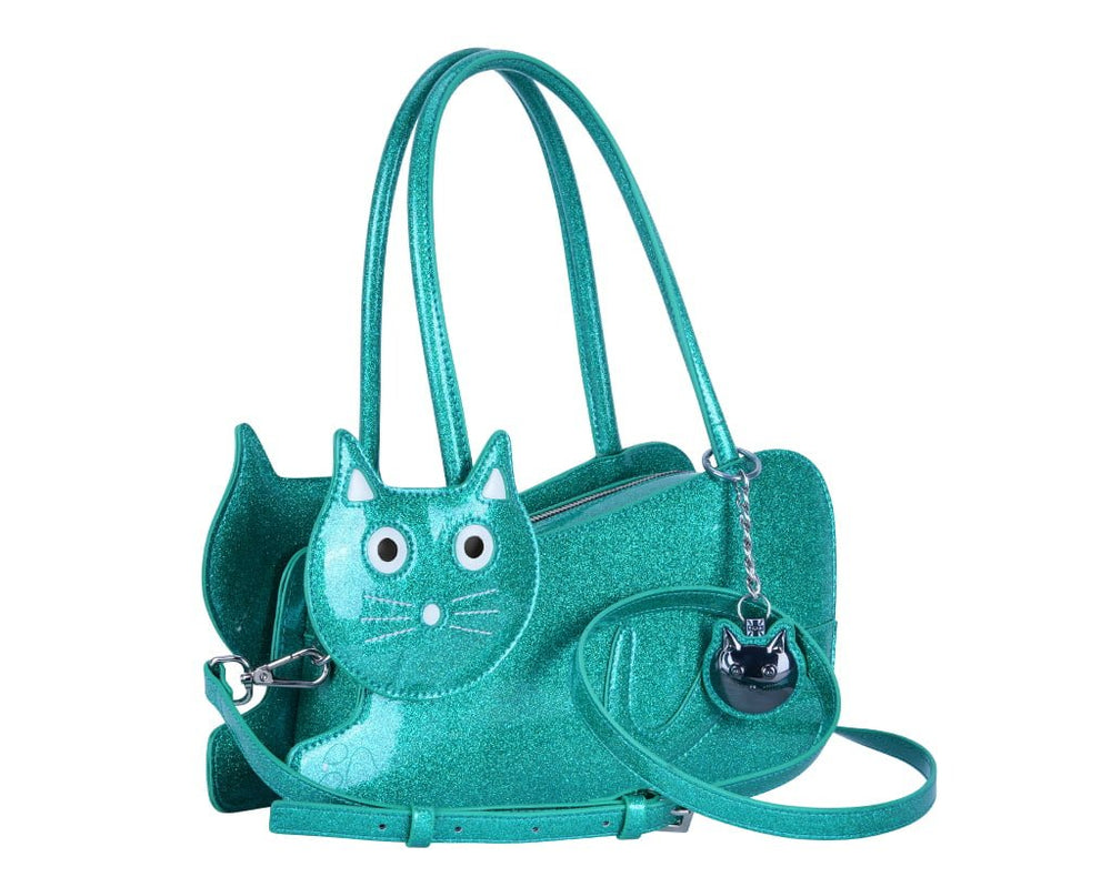 T.U.K. Shoes Teal Glitter Kitty Handbag
