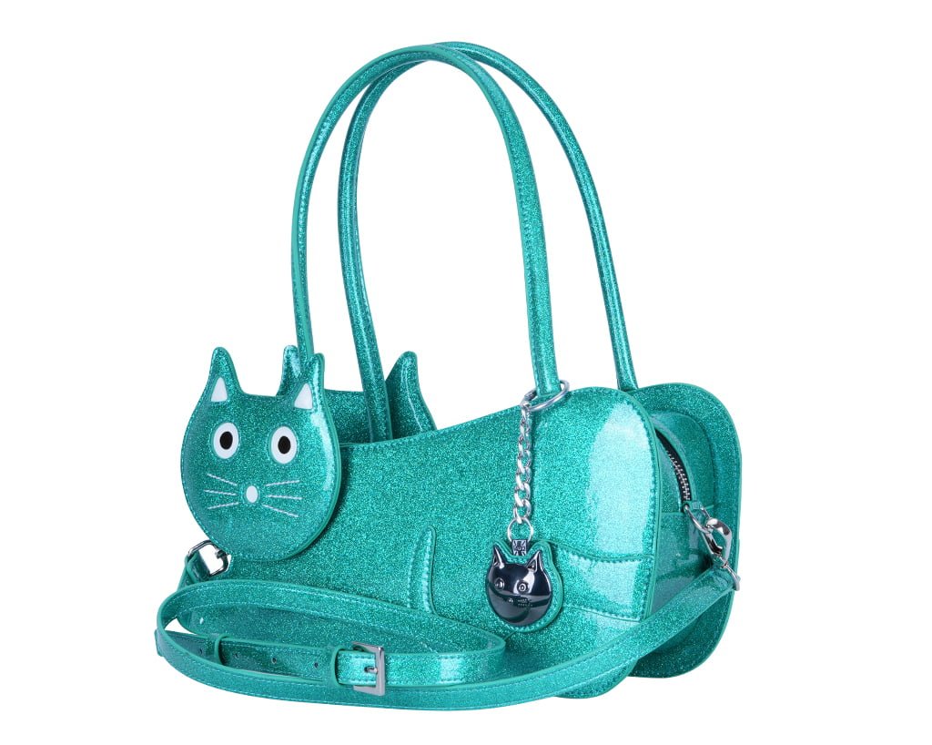 T.U.K. Shoes Teal Glitter Kitty Handbag
