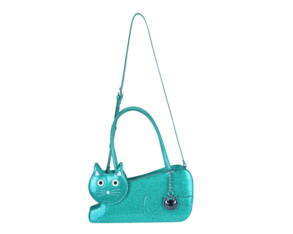 T.U.K. Shoes Teal Glitter Kitty Handbag