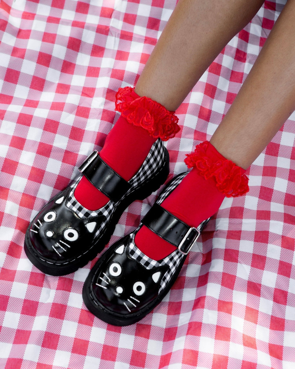 T.U.K. Shoes T2363 Black & White Gingham Kitty Mary Jane