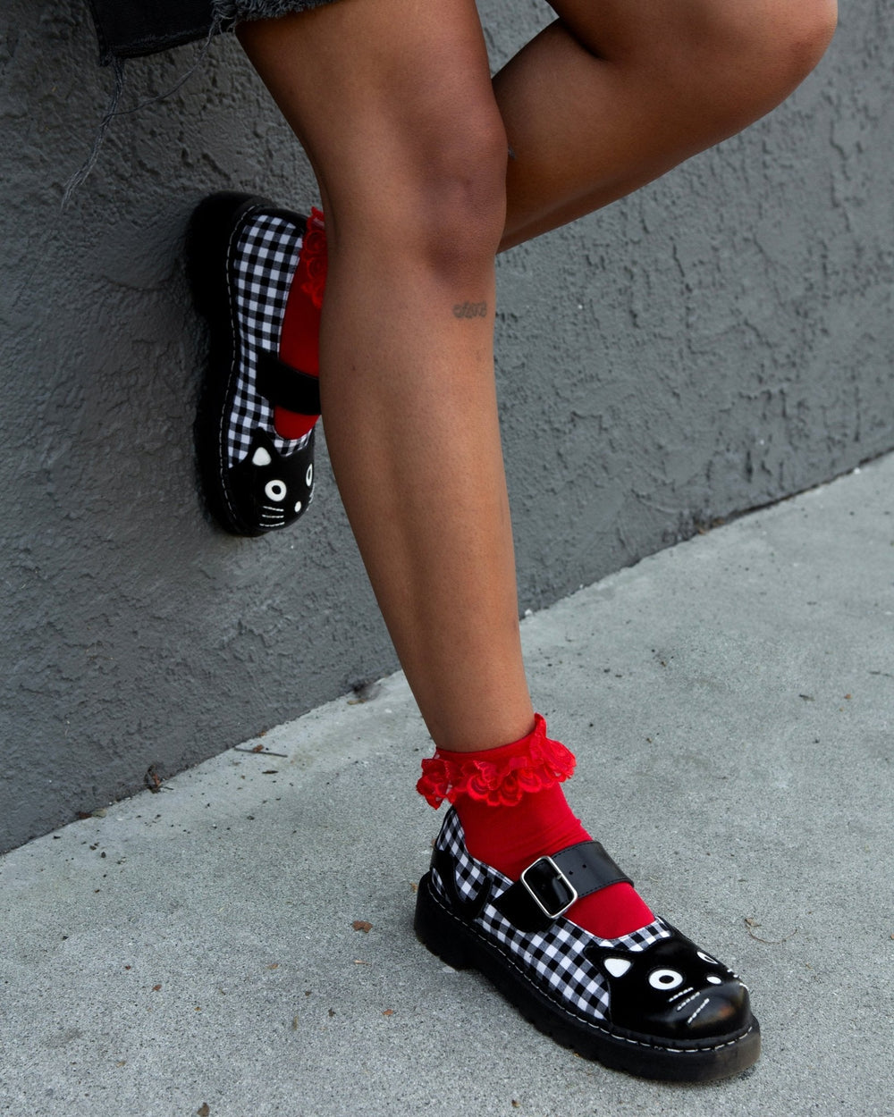 T.U.K. Shoes T2363 Black & White Gingham Kitty Mary Jane