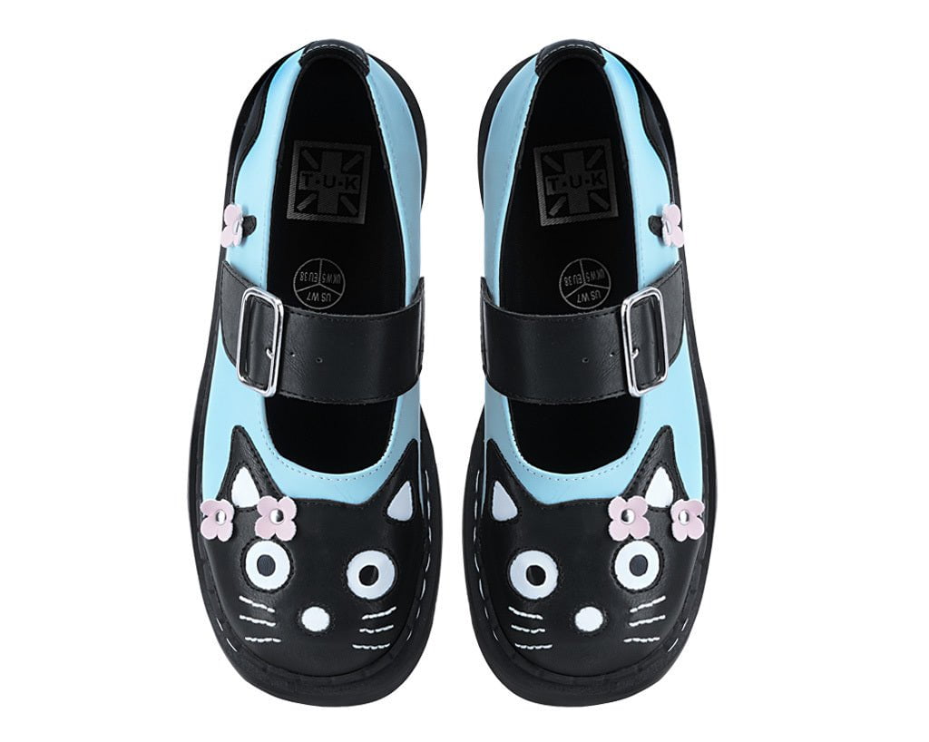 T.U.K. Shoes T2368 Black & Baby Blue Flower TUKskin Kitty Mary Jane