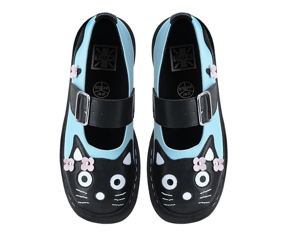 T.U.K. Shoes T2368 Black & Baby Blue Flower TUKskin Kitty Mary Jane