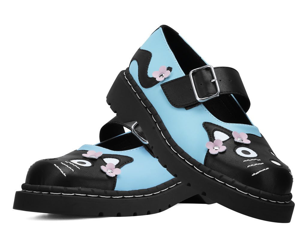 T.U.K. Shoes T2368 Black & Baby Blue Flower TUKskin Kitty Mary Jane