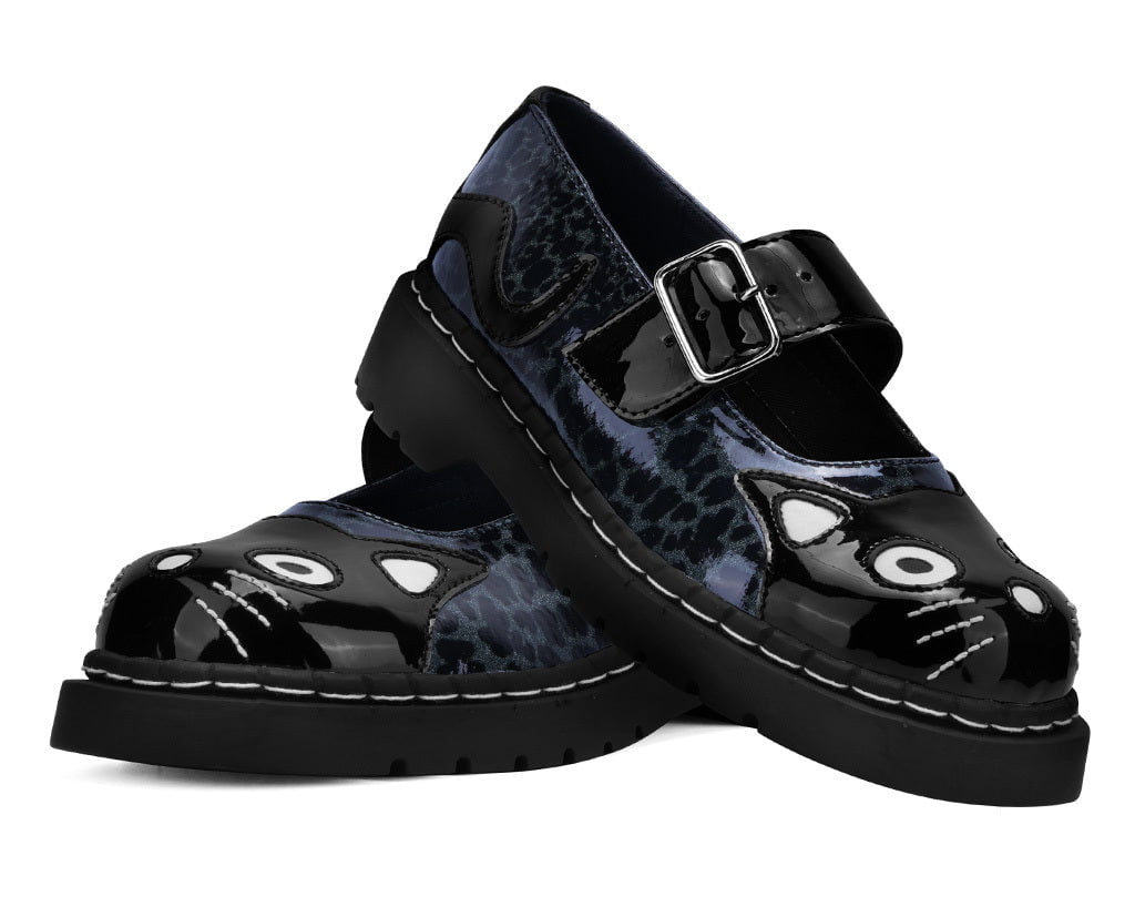T.U.K. Shoes T2366 Black & Grey Leopard Kitty Mary Jane