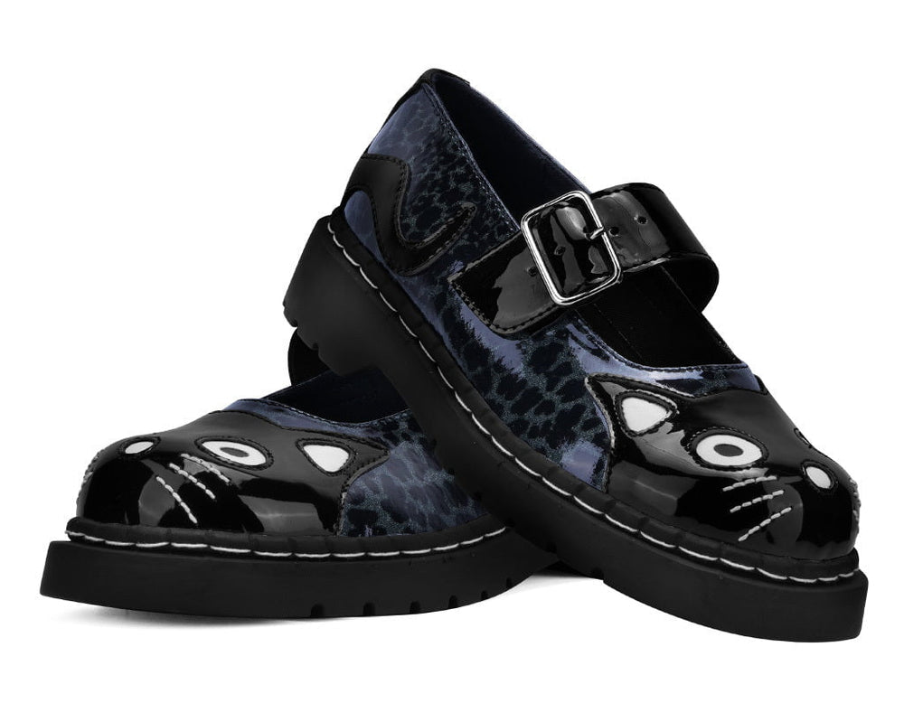 T.U.K. Shoes T2366 Black & Grey Leopard Kitty Mary Jane