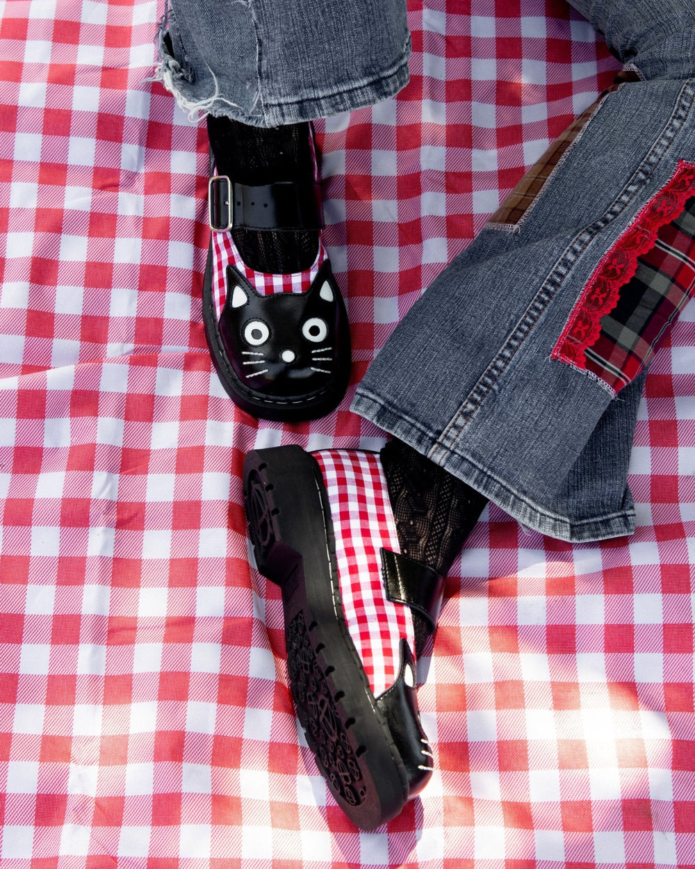 T.U.K. Shoes T2364 Black & Red Gingham Kitty Mary Jane