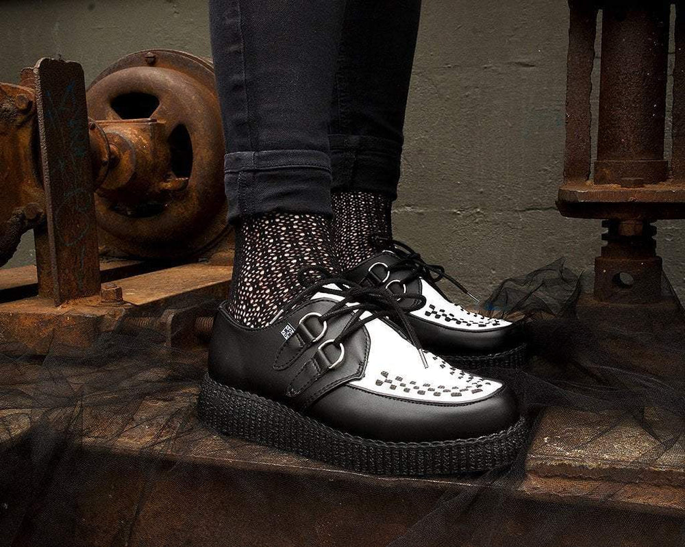 T.U.K. Shoes F9681 Black & White TUKskin™ Viva Low Creeper